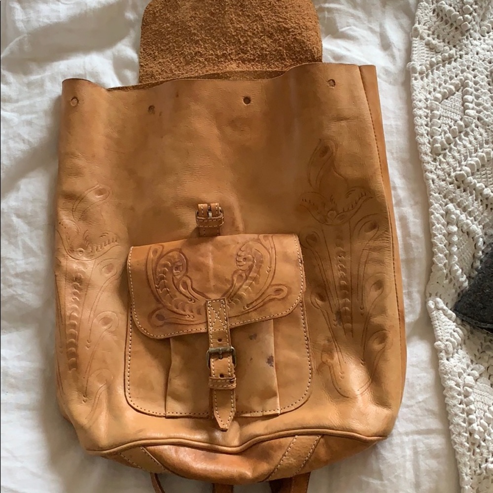 Embossed leather backpack - Picture 2 of 6